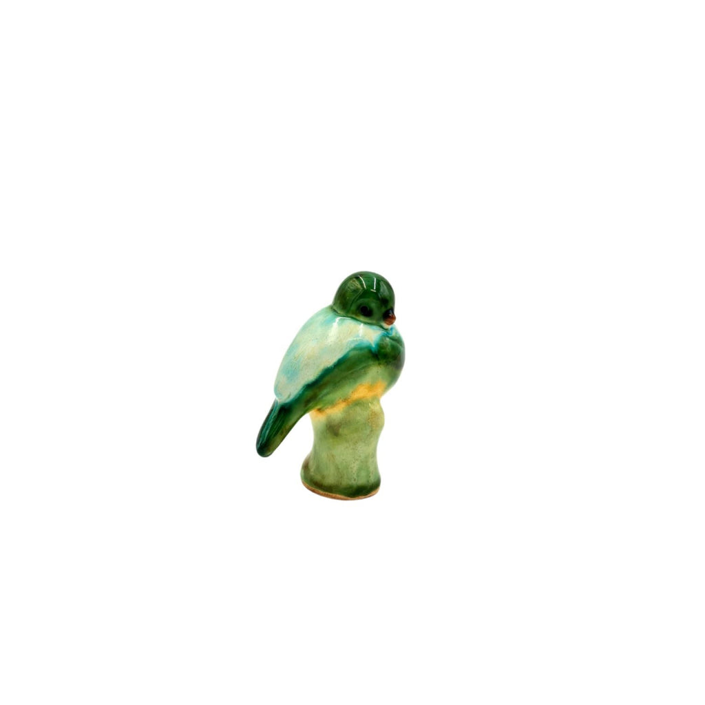 Songbird on Branch, Green with Light Blue