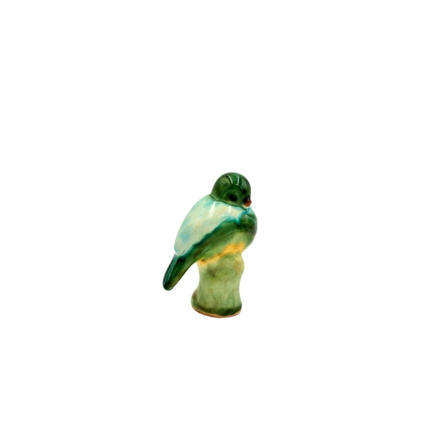 Songbird on Branch, Green with Light Blue