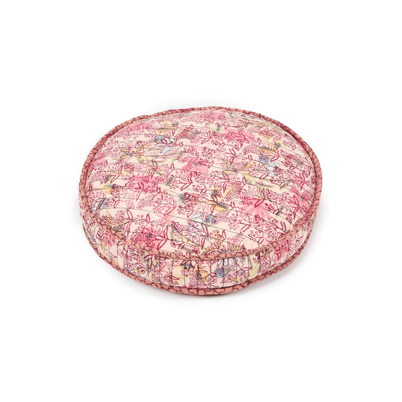 Hand-blocked Pillow in Berry Petals Party, Round