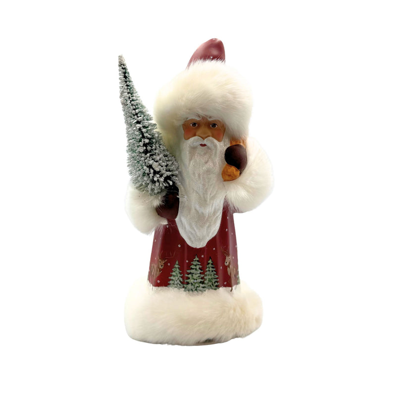 Ino Schaller Papier-Mâché Santa, Large Red Deer & Tree Scene with Fur