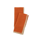 Set of 6 Linen Napkins with Crocheted Scalloped Edge, Rust