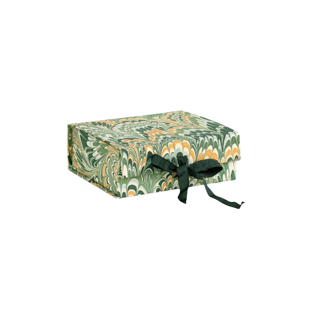 Hand Marbled Collapsible Box, Green Peacock