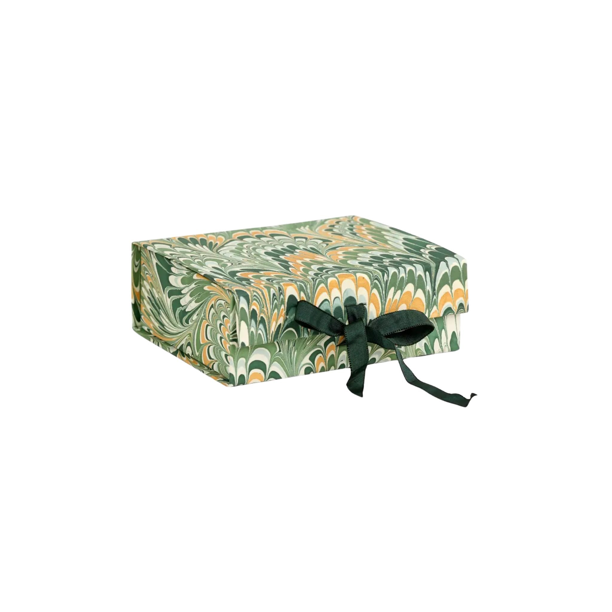 Hand Marbled Collapsible Box, Green Peacock