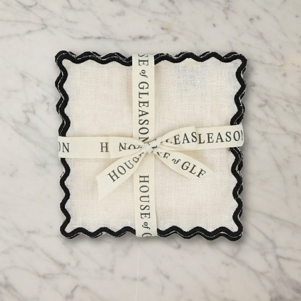 Set of 4 Cream Linen Cocktail Napkins