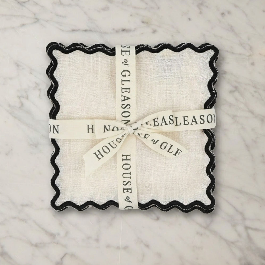 Set of 4 Cream Linen Cocktail Napkins