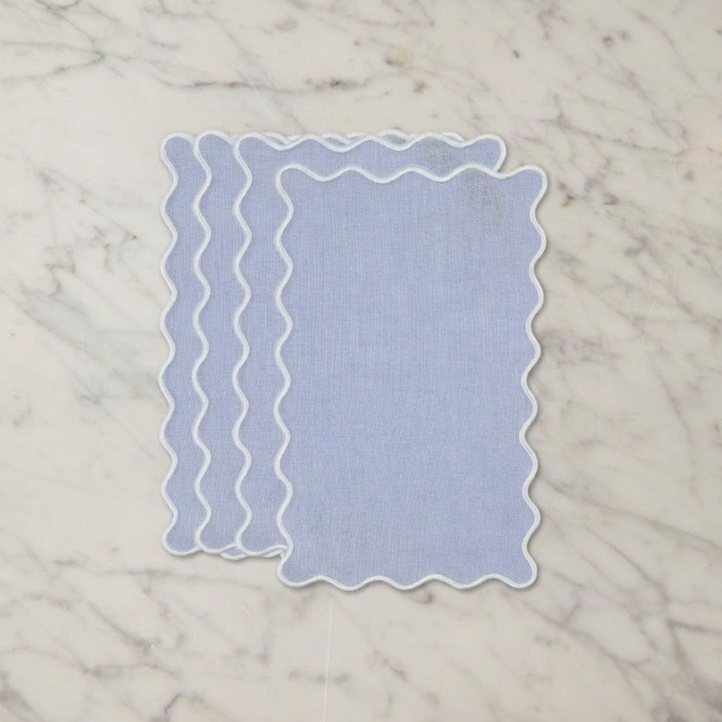 Set of 4 Blue Rectangular Linen Cocktail Napkins