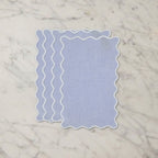 Set of 4 Blue Rectangular Linen Cocktail Napkins