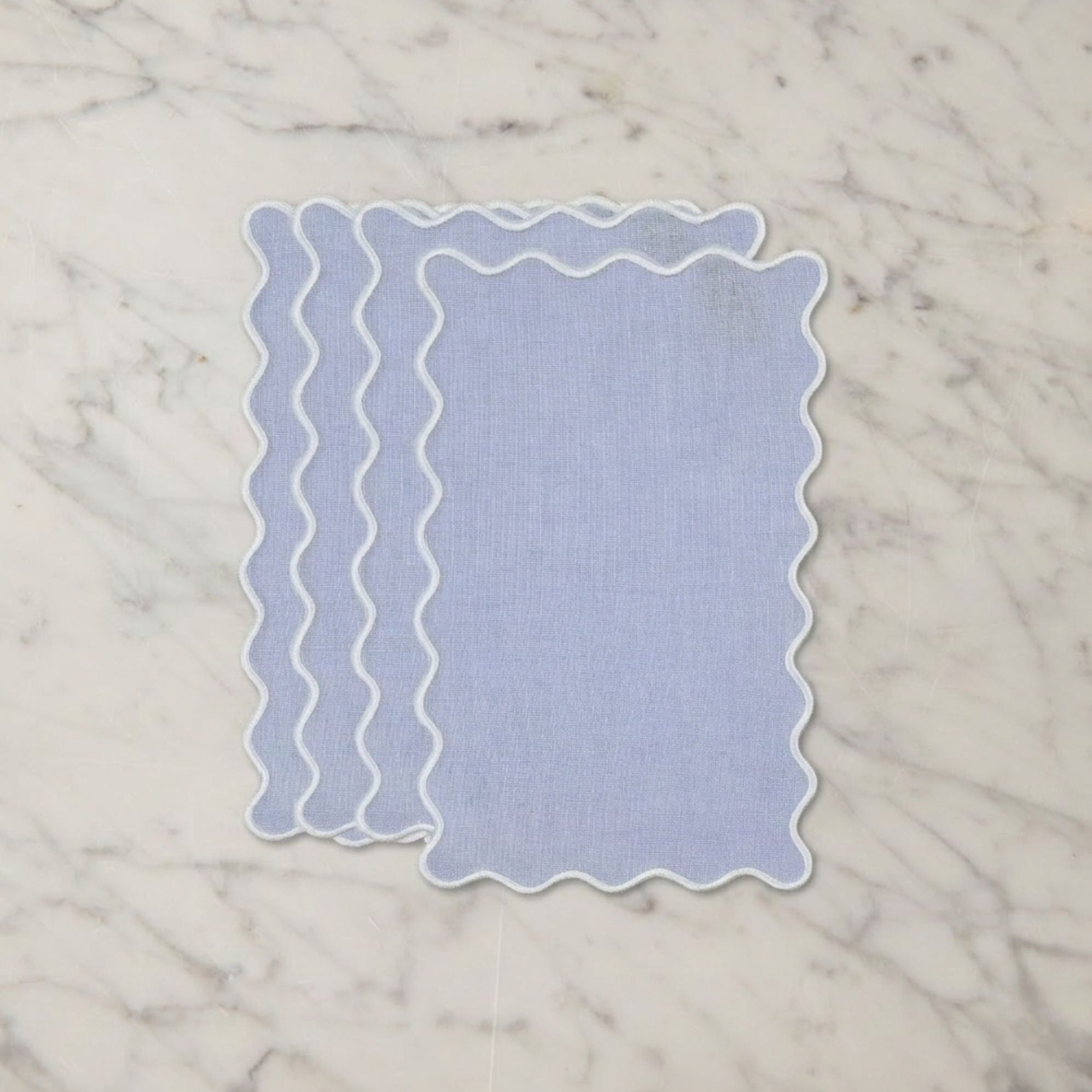Set of 4 Blue Rectangular Linen Cocktail Napkins