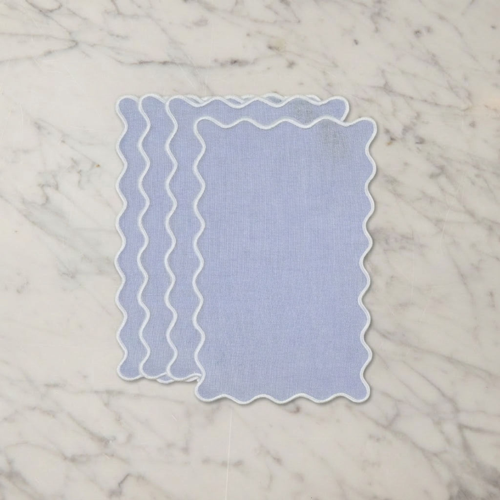 Set of 4 Blue Rectangular Linen Cocktail Napkins