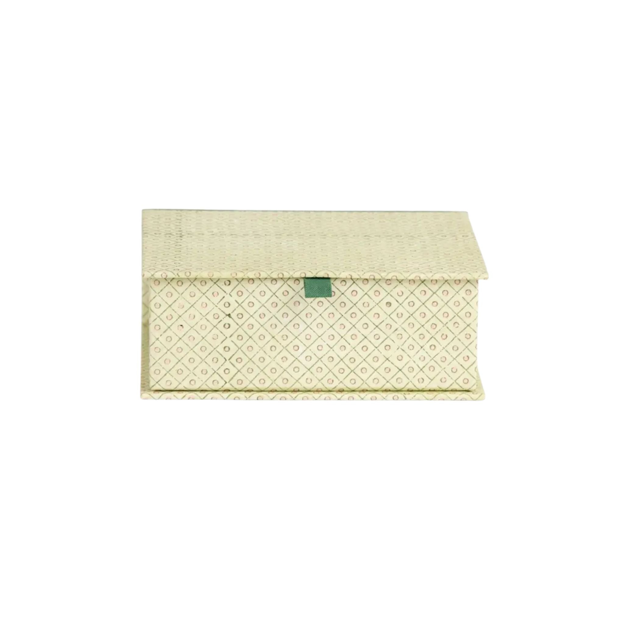 Block-Print Keepsake Box in Green Trellis, Small