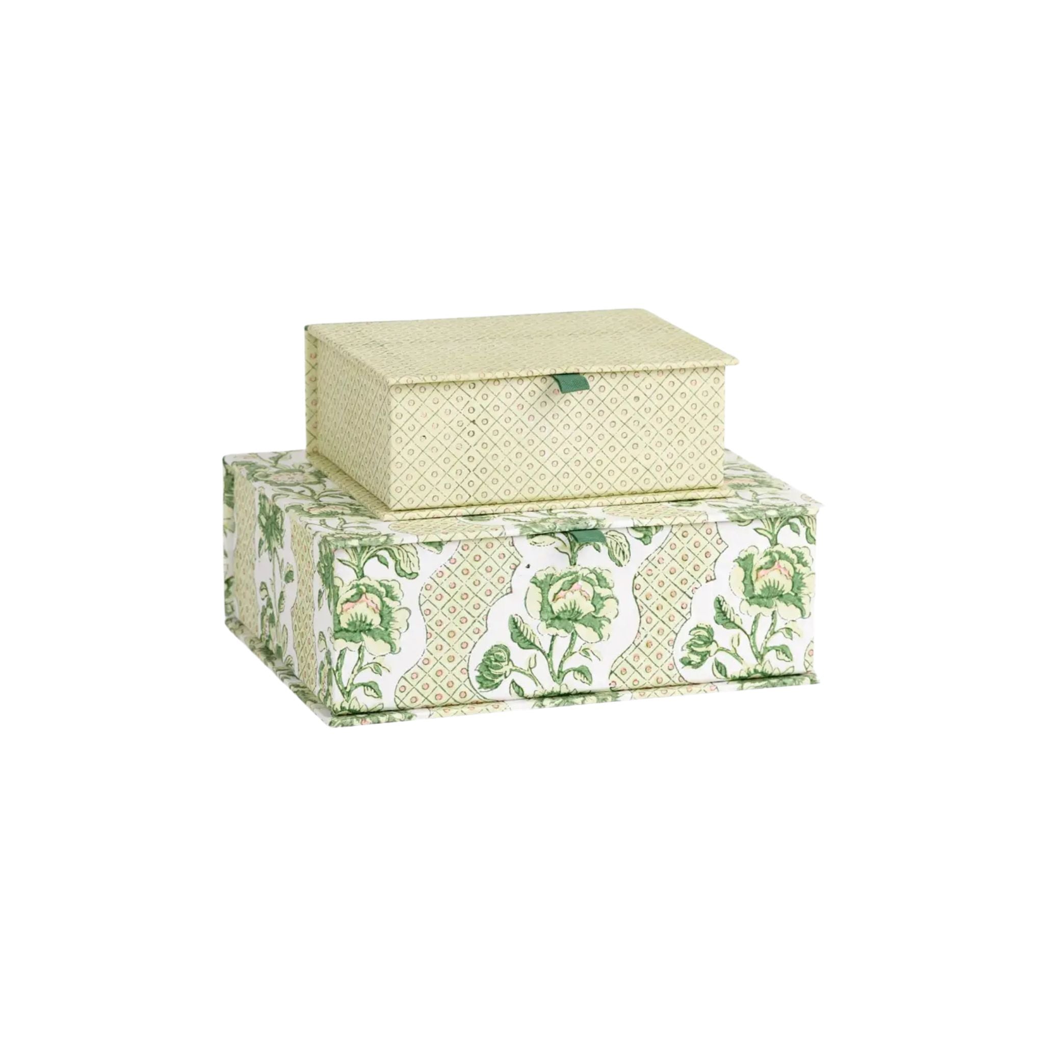 Block-Print Keepsake Box in Green Trellis, Small