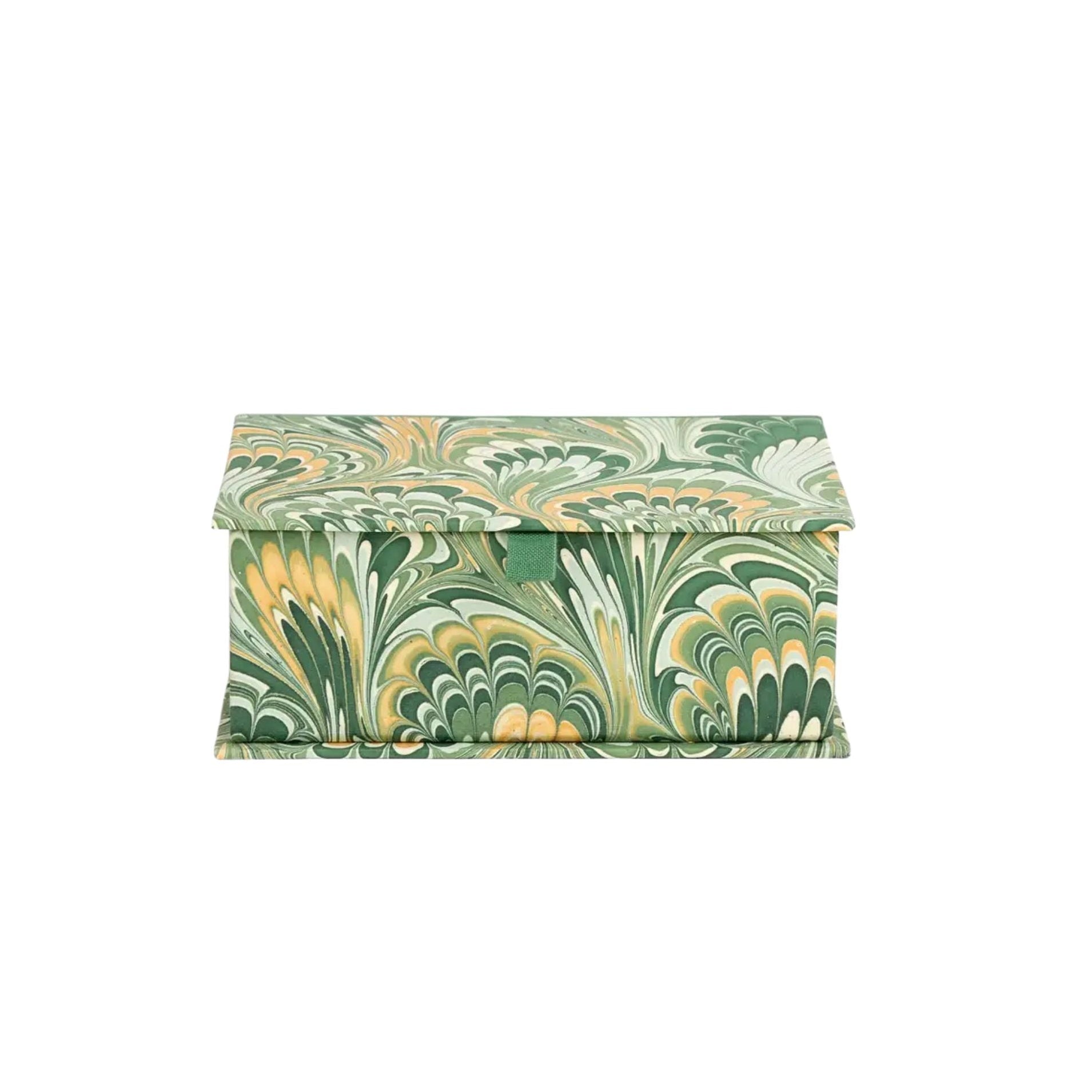 Marbled Keepsake Box in Green & Yellow, Small