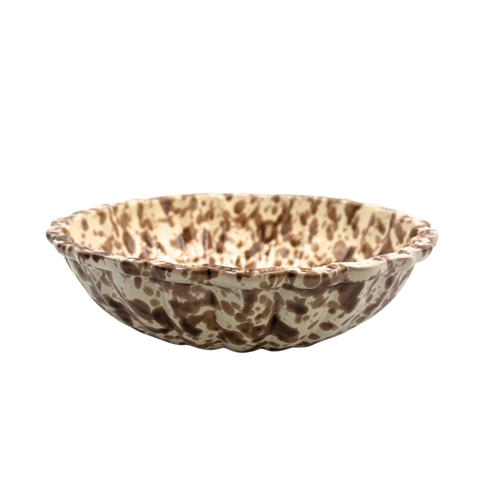 Splatterware Salad Bowl, Brown on White