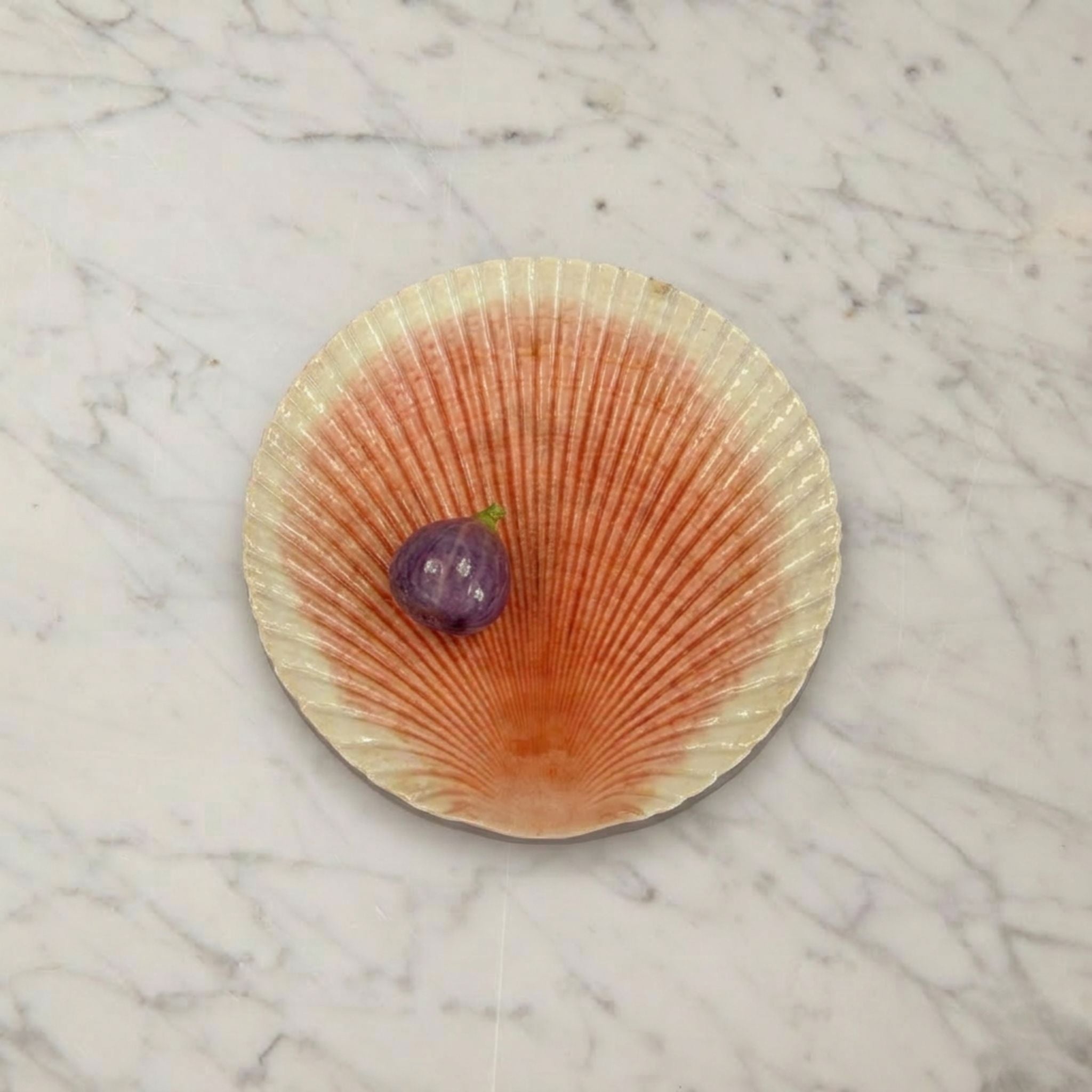 Vintage French Majolica Raised Shell Platter in Pink