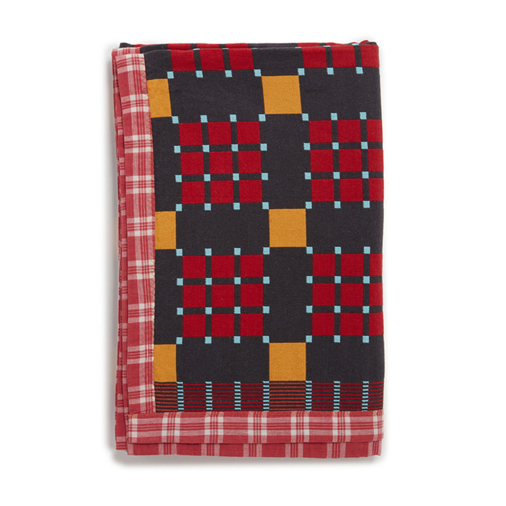 Cotton Jacquard Blanket in Charcoal Marmalade Check