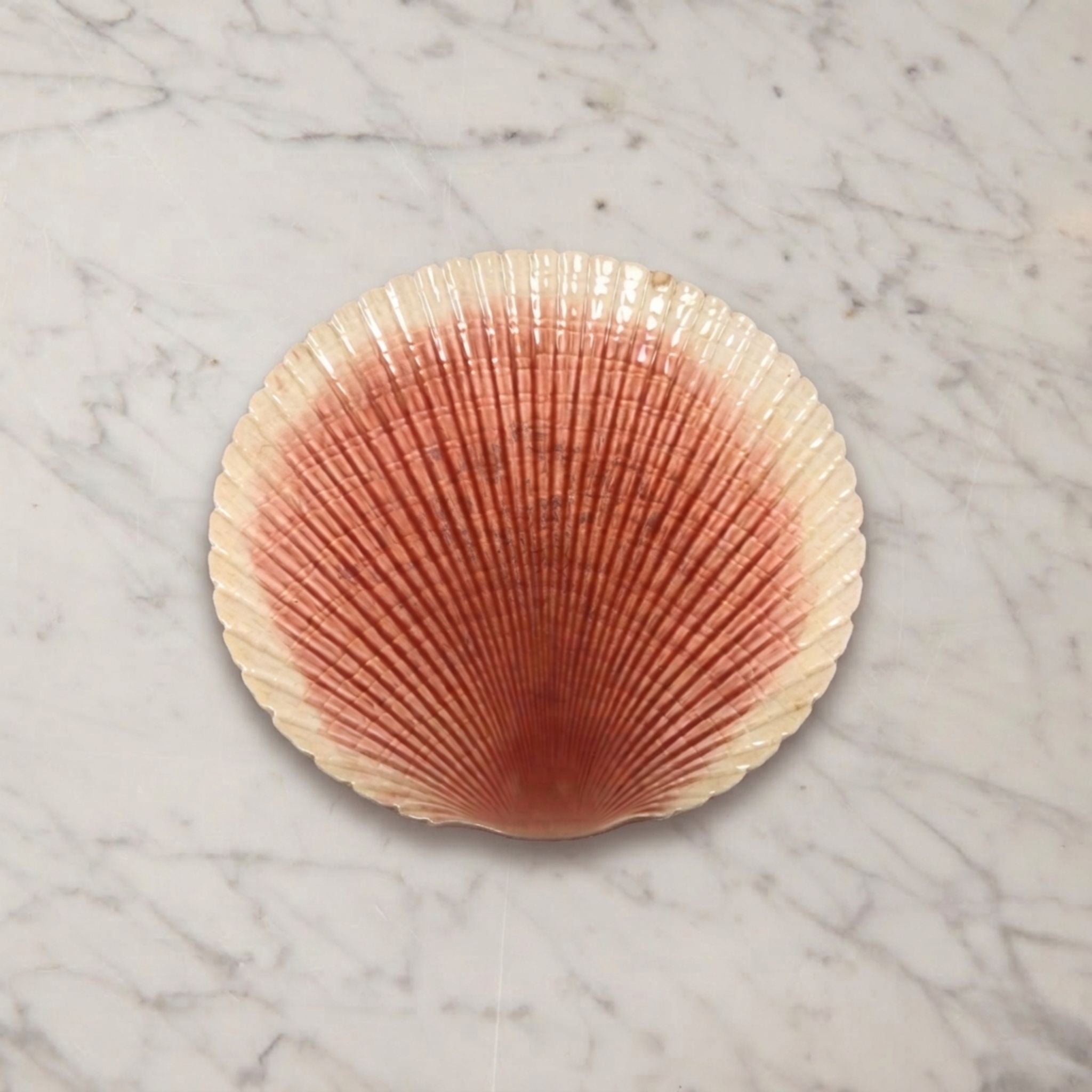 Vintage French Majolica Raised Shell Platter in Pink