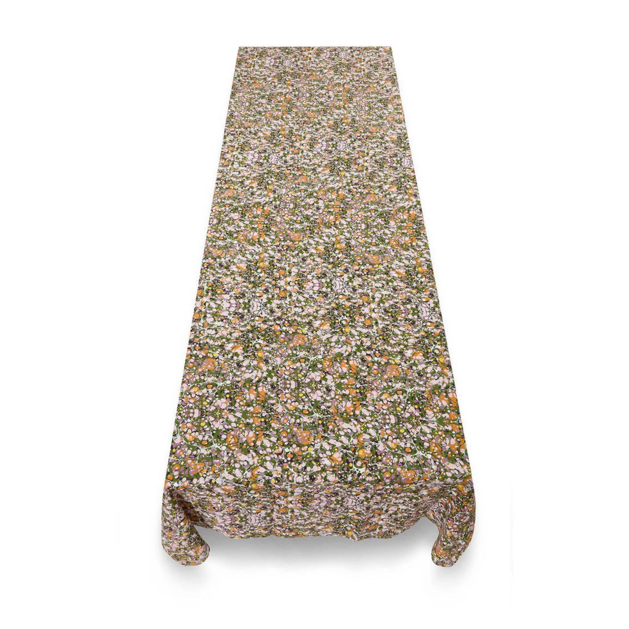 Summerill & Bishop Marble Linen Tablecloth, Green, Rose, Pink & Orange