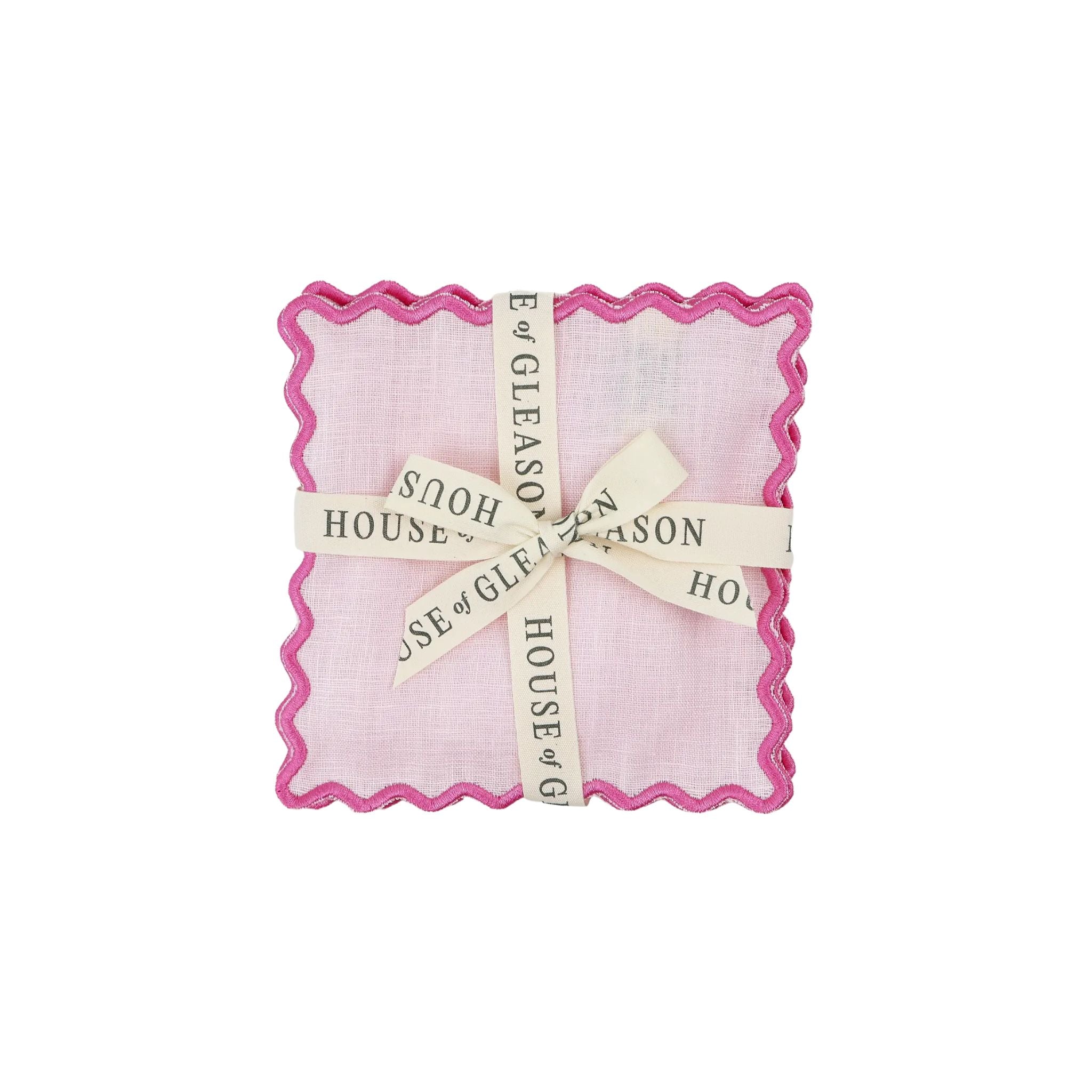 Set of 4 Pink Linen Cocktail Napkins
