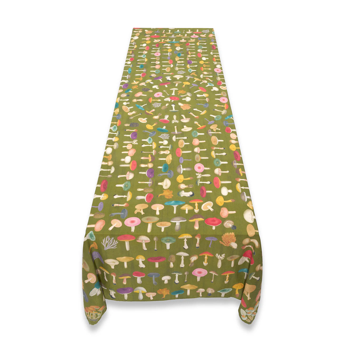 Summerill & Bishop x John Derian Green Fungi Mushroom Linen Tablecloth - 65" x 118"