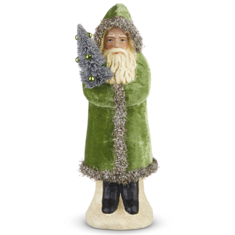 Large Velvet Santa with Tree, Green