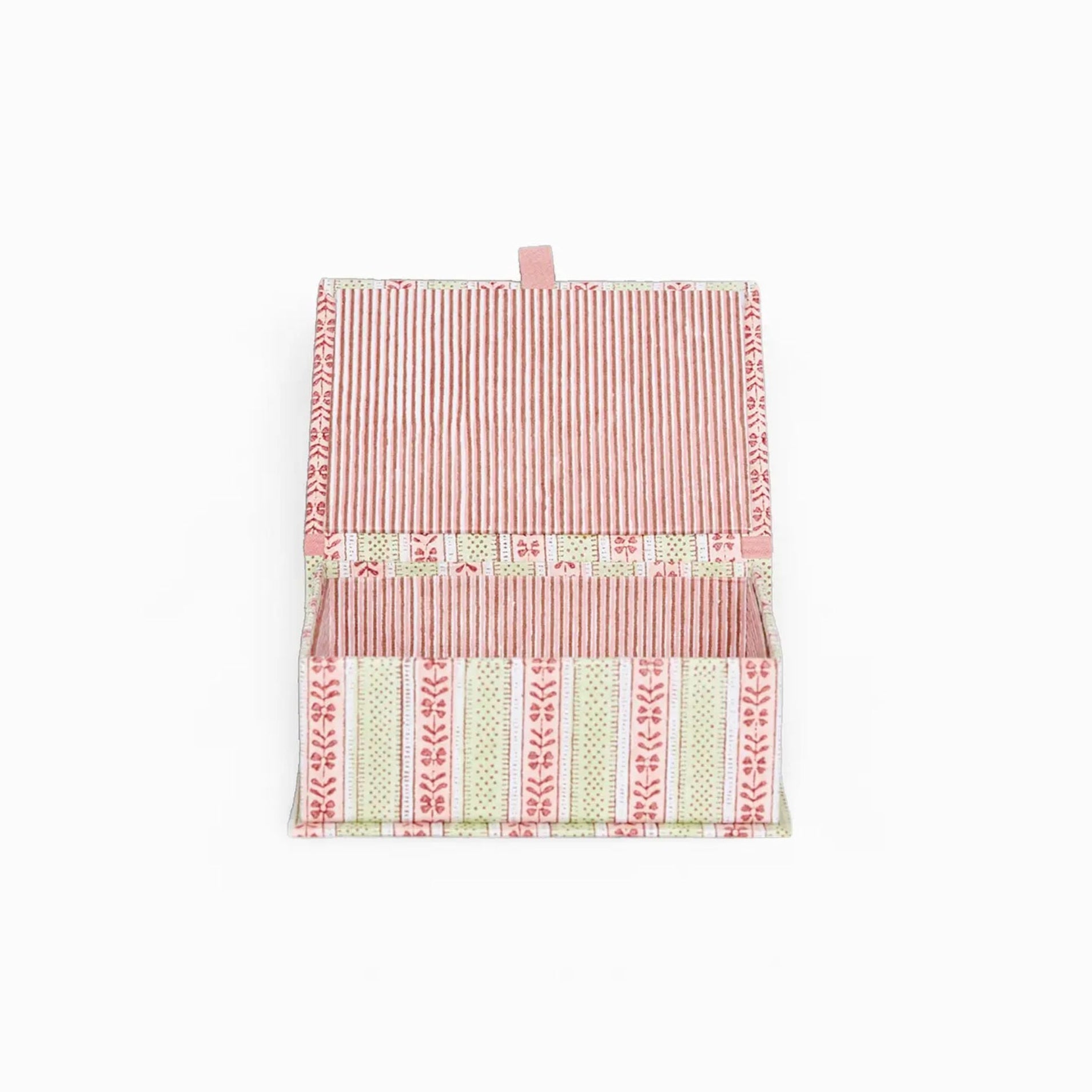 Block-Print Keepsake Box in Mint Rose, Small