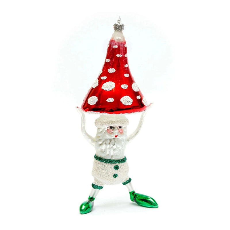 Handpainted Glass Santa with Mushroom Cap Ornament