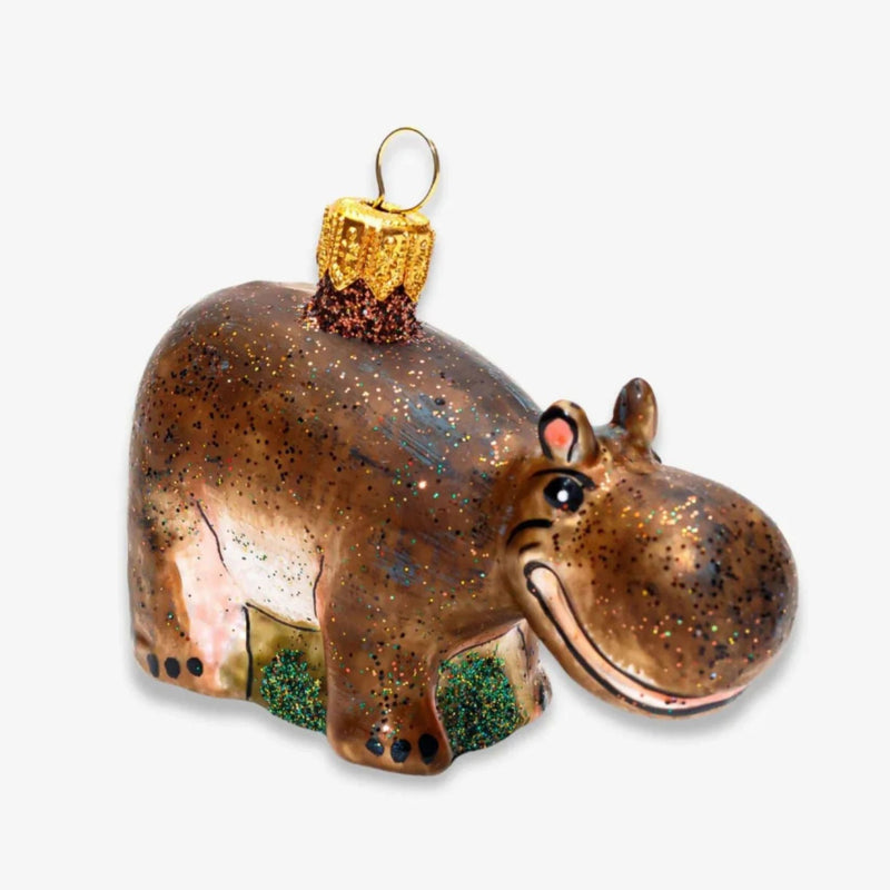 Handpainted Glass Hippo Ornament