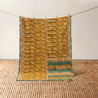 Vintage Indian Kantha Quilt, Ochre & Turquoise