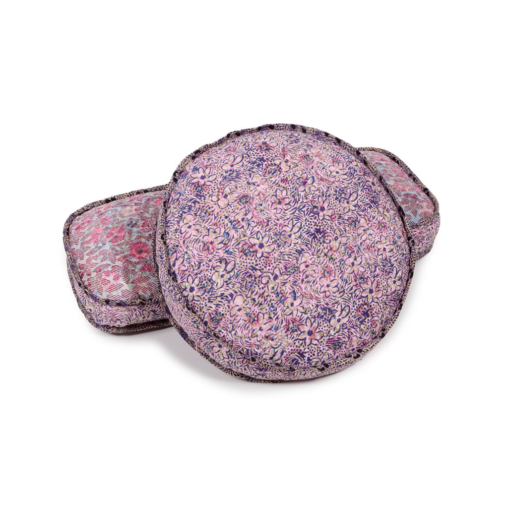 Hand-blocked Pillow in Raspberry Skye Stamp, Round