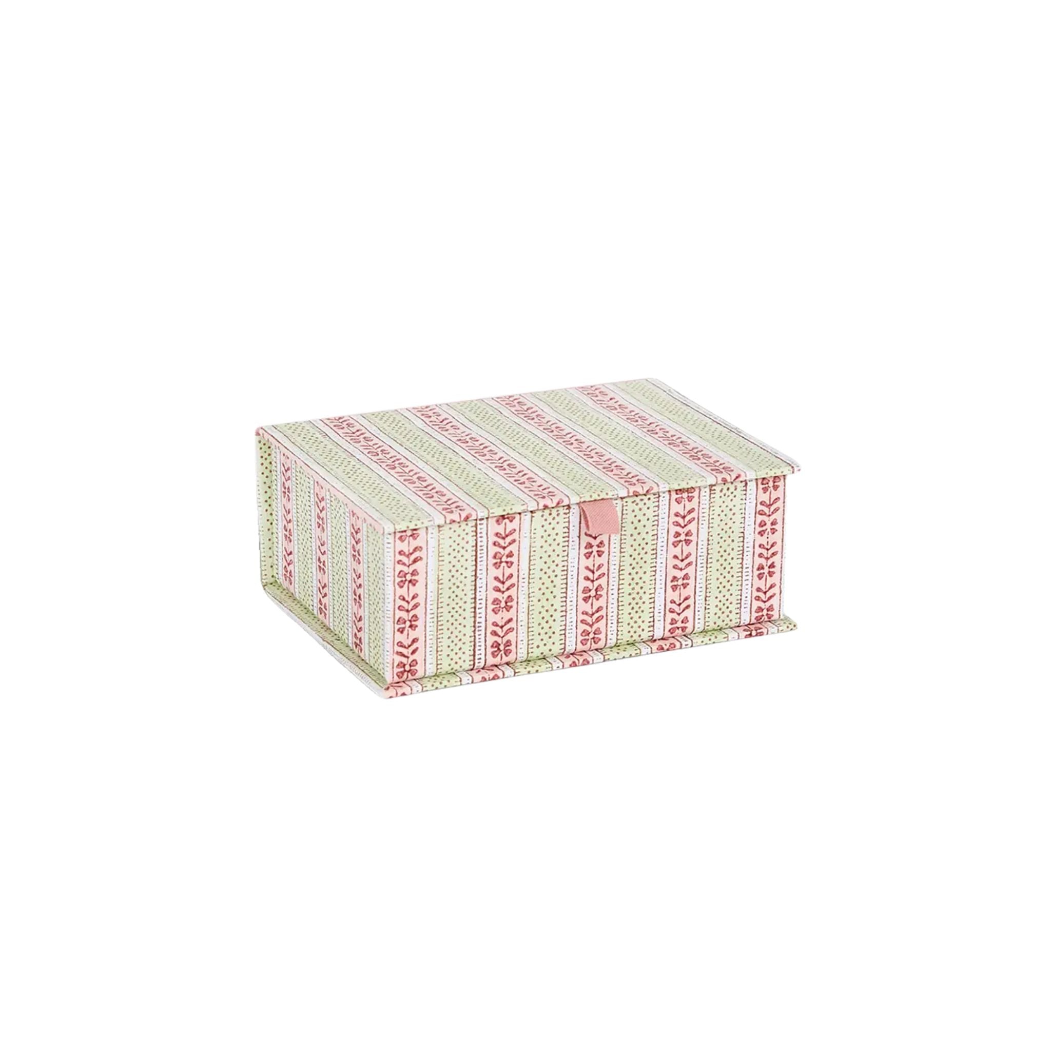 Block-Print Keepsake Box in Mint Rose, Small