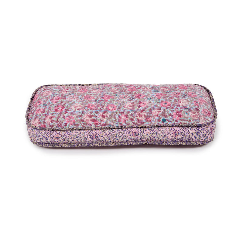Hand-blocked Pillow in Raspberry Skye Stamp, Long Rectangle