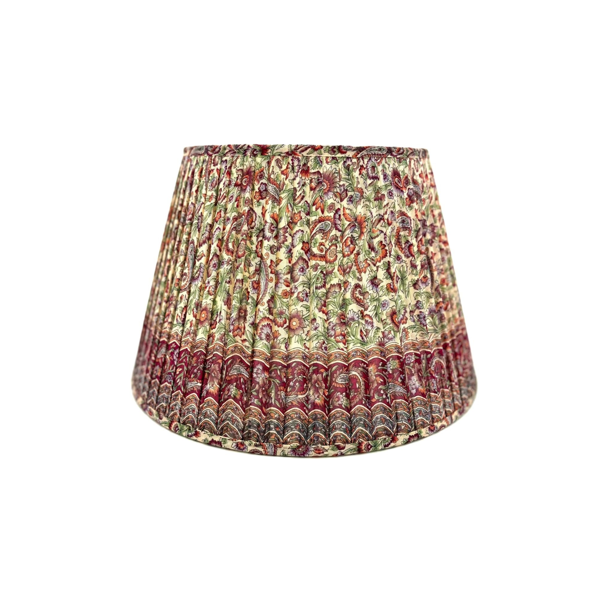 14" Lamp Shade in Hand-Blocked Silk, Pink & Green Paisley