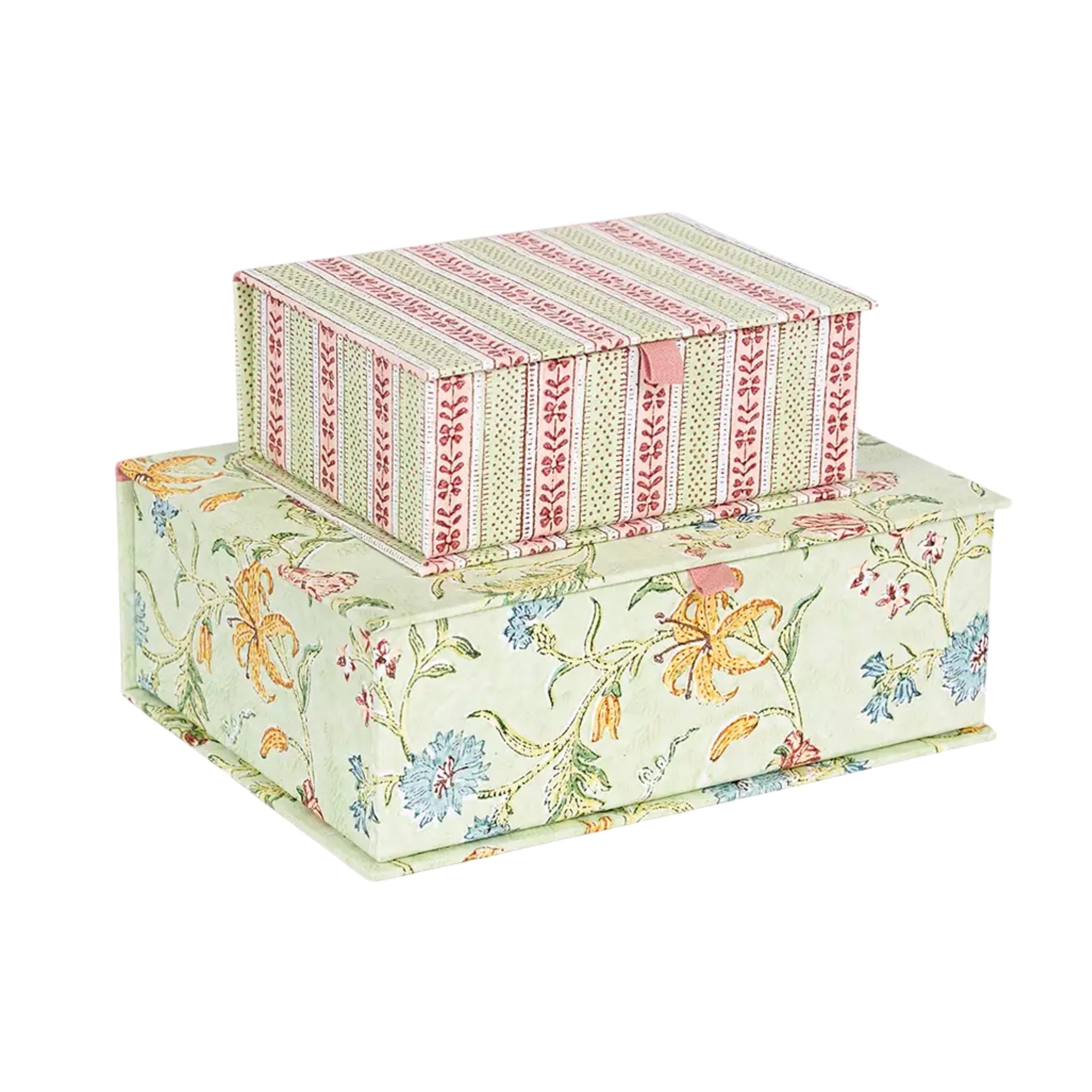 Block-Print Keepsake Box in Mint Rose, Small