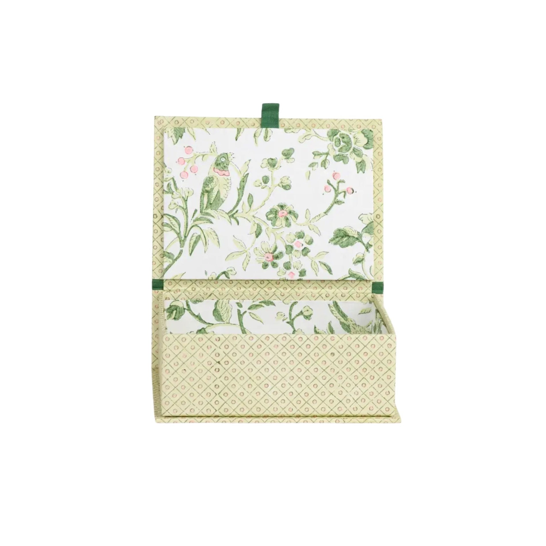 Block-Print Keepsake Box in Green Trellis, Small