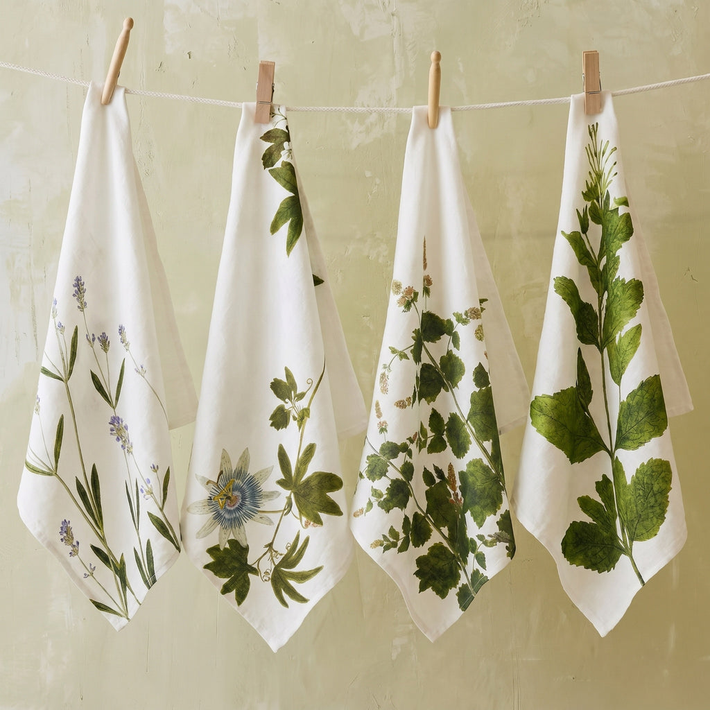 Summerill & Bishop Set of Four Linen Herbarium Tisane Linen Napkins