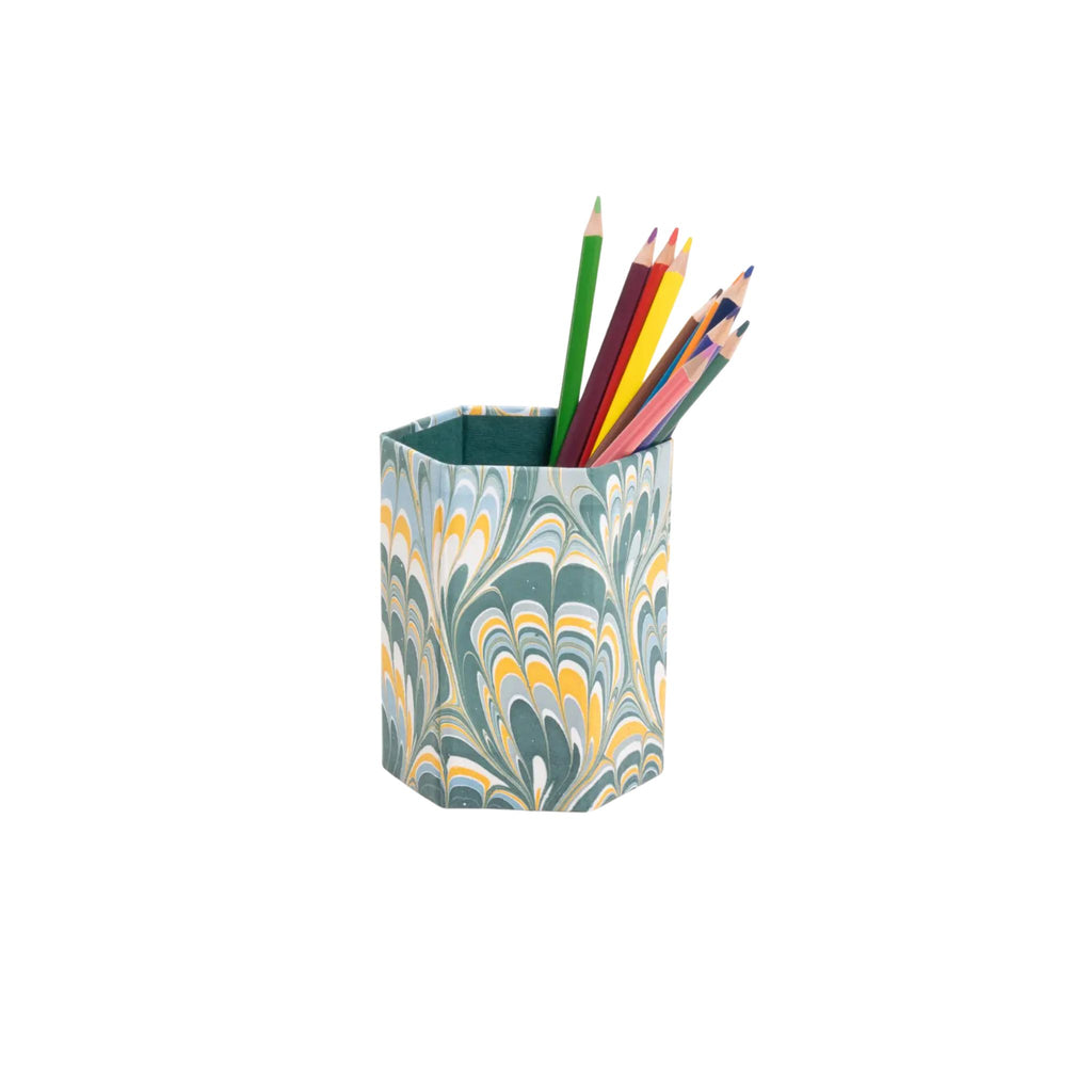 Marbled Pencil Holder, Teal & Yellow
