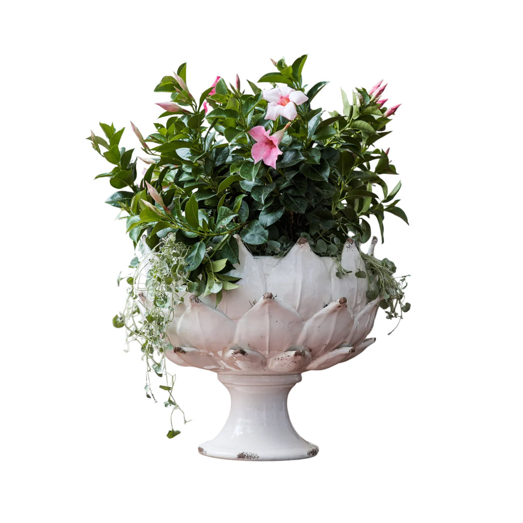 Large Ceramic Artichoke Planter, White