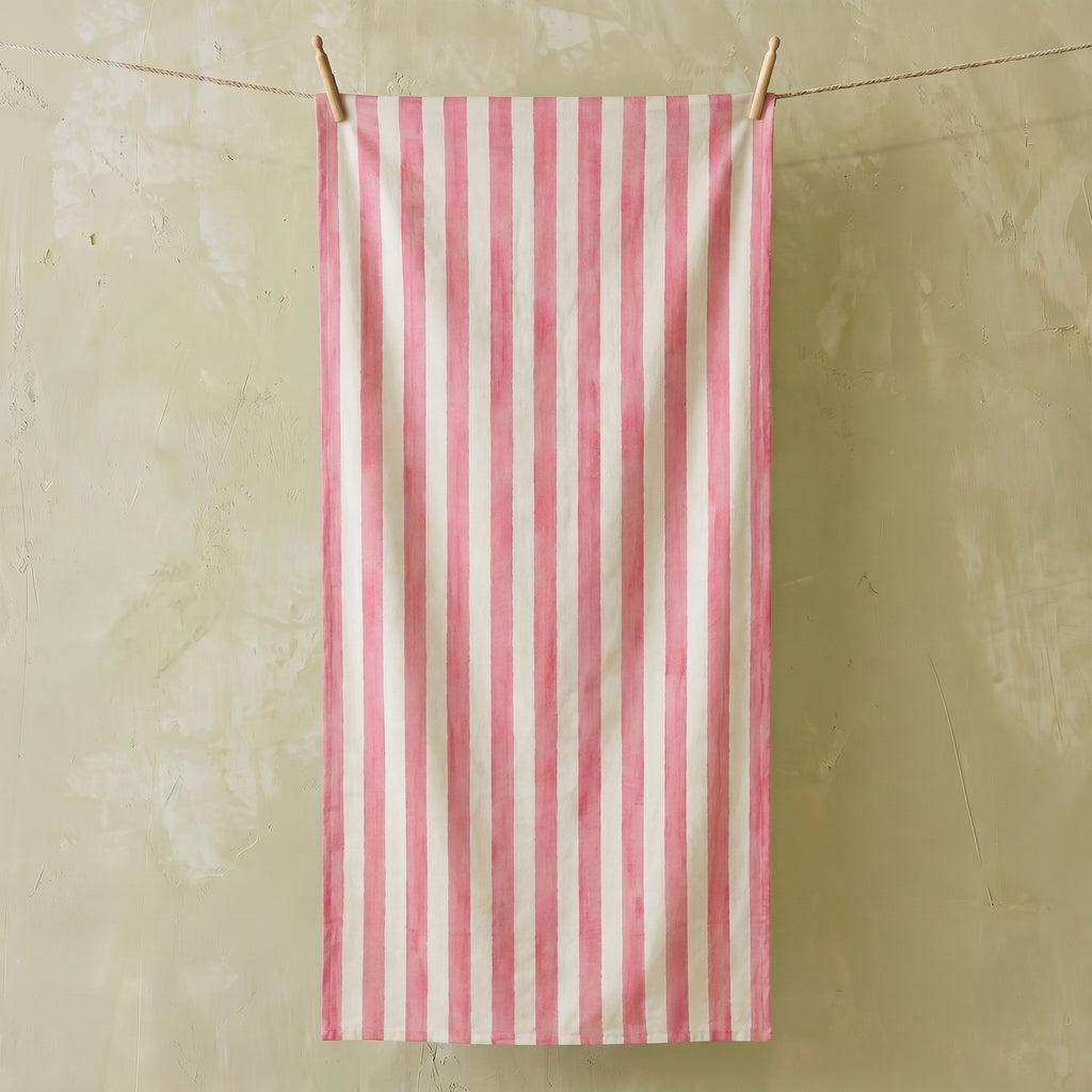 Summerill & Bishop 'Stripe in White & Pink' Linen Tablecloth