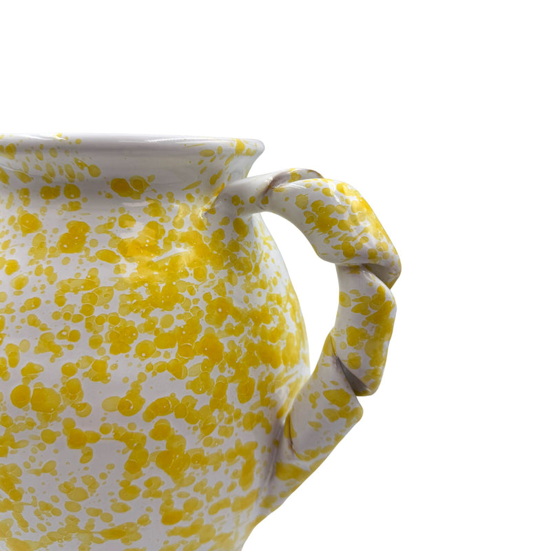 Splatterware Twist Handle Pitcher, Yellow on White