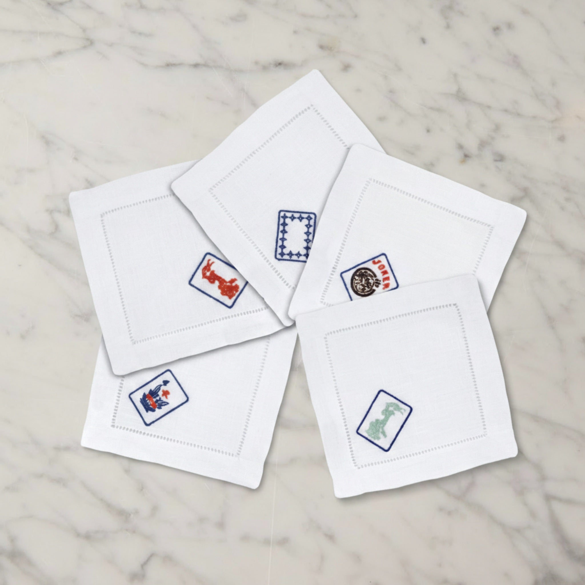 Set of Five Mahjong Cocktail Napkins