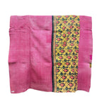 Vintage Indian Kantha Quilt, Yellow, Black with Rose