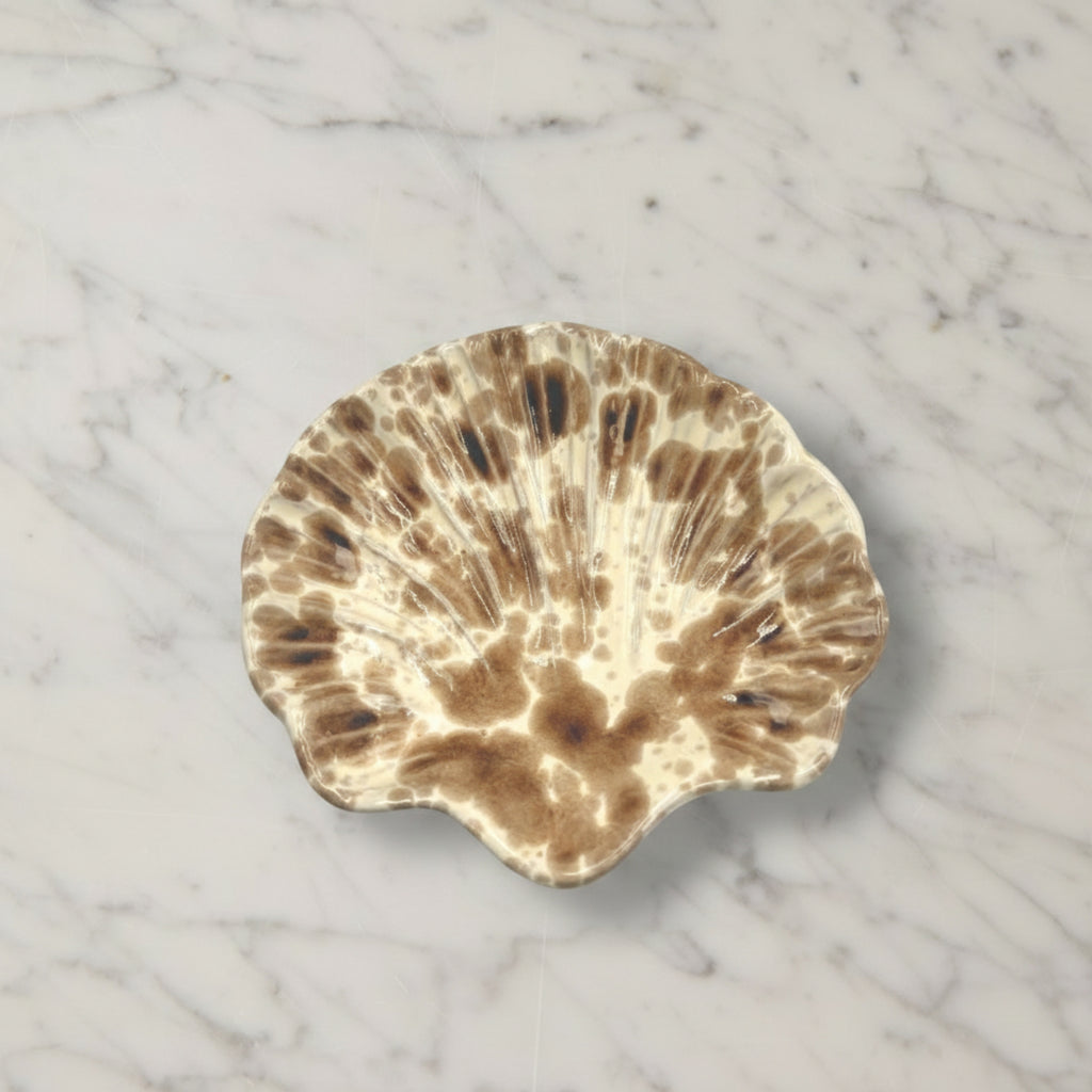 Splatterware Shell Dish, Brown on White