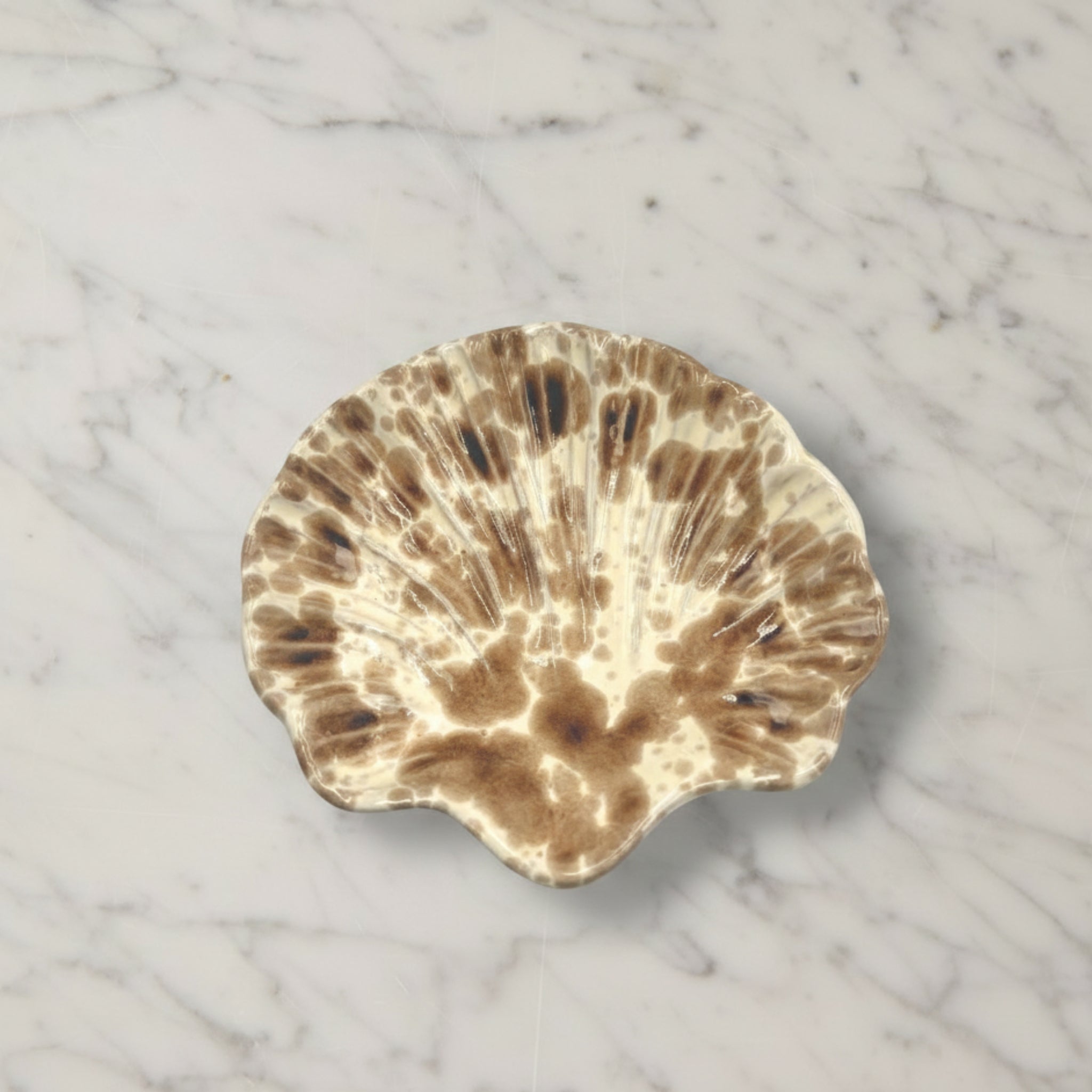 Splatterware Shell Dish, Brown on White