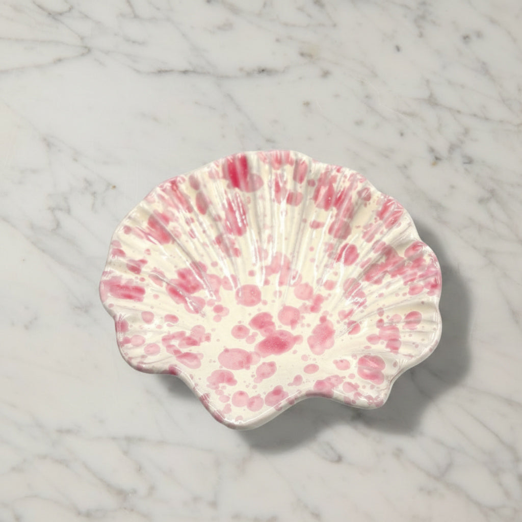 Splatterware Shell Dish, Pink on White