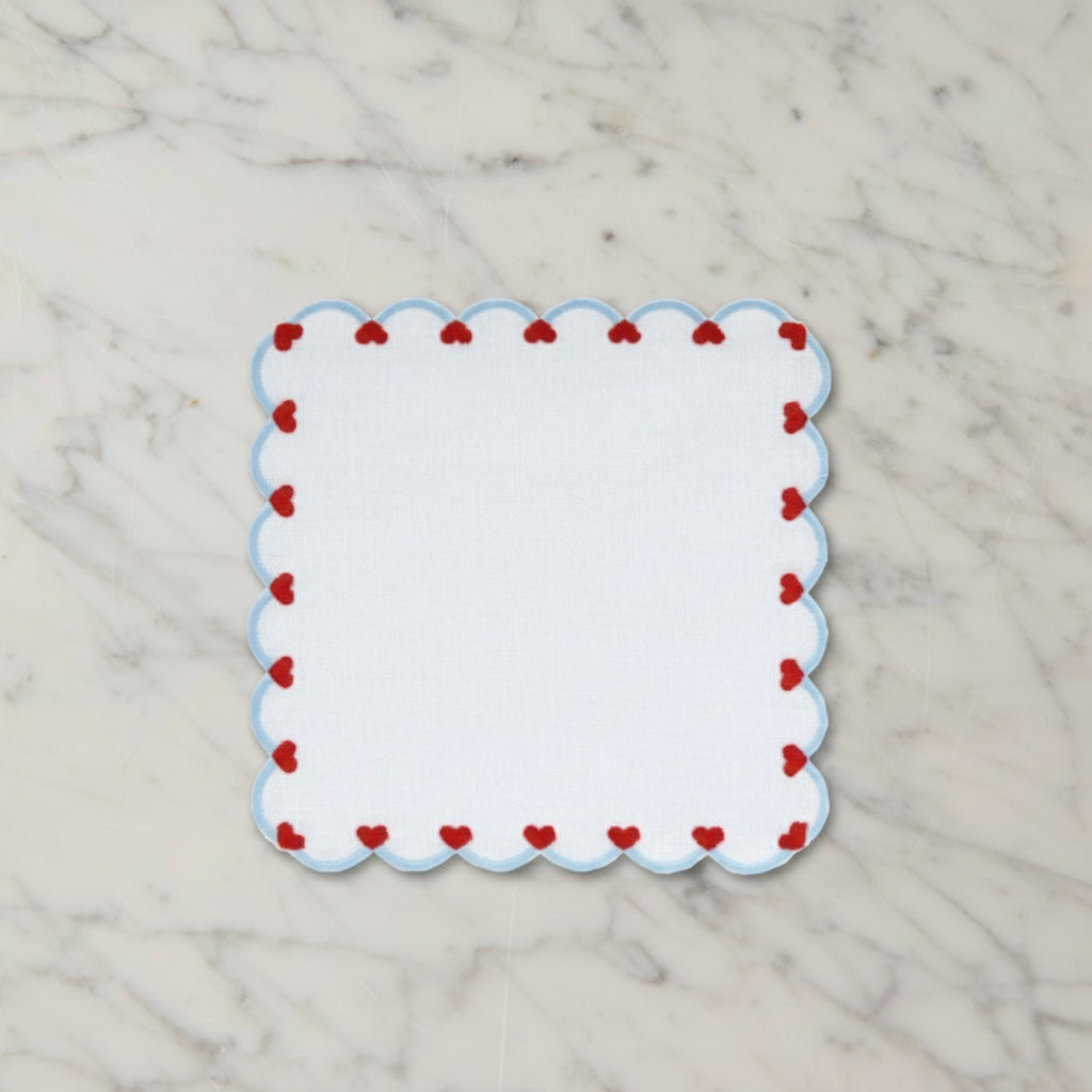 Set of Four Scalloped Heart Cocktail Napkins