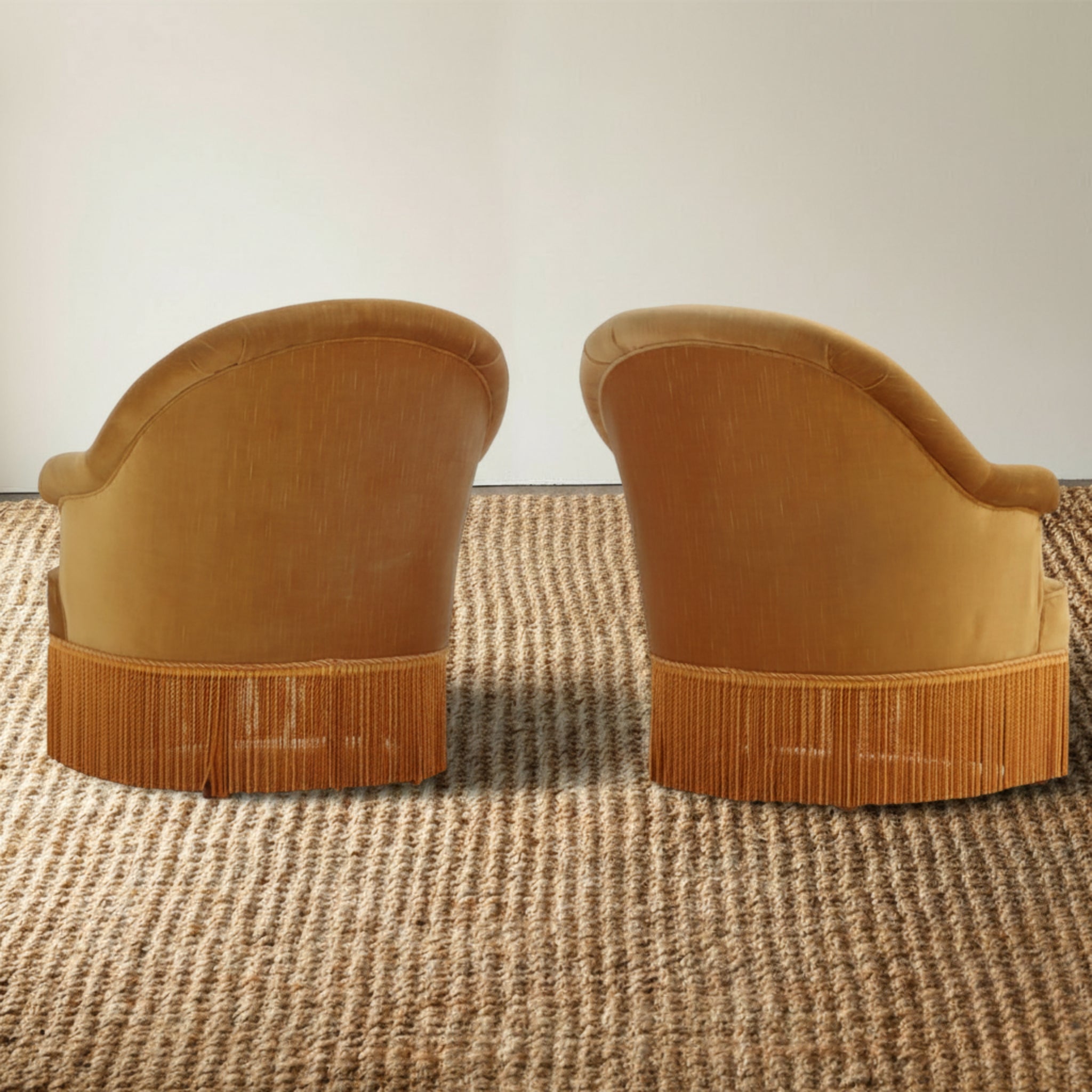 Napoleon III Crapaud Chair in Saffron Velvet with a Fringed Skirt