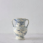 Apulian Amphora Vase in White with Blue Marble Glaze