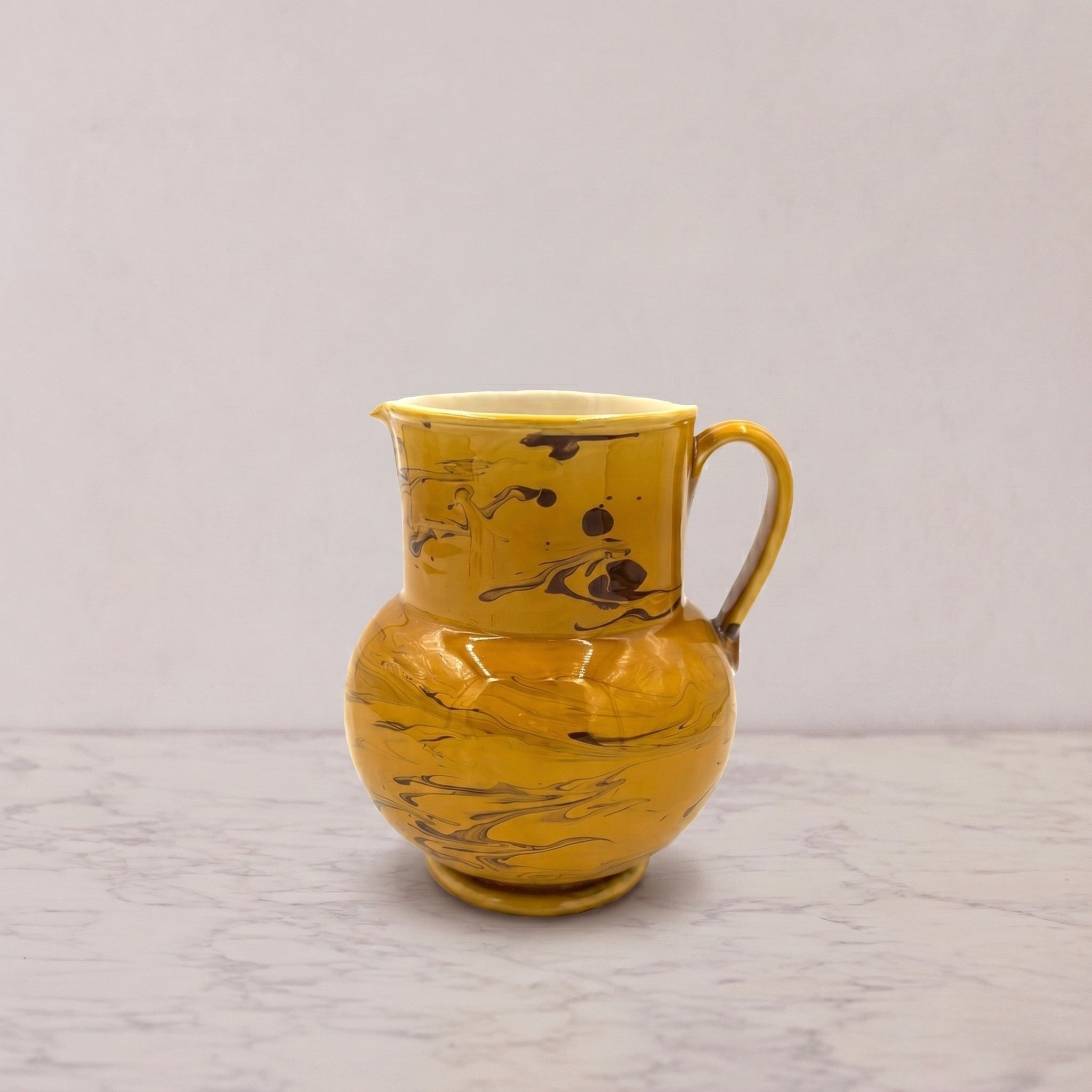 Apulian Pitcher in Amber with Light Brown Marble Glaze, Medium