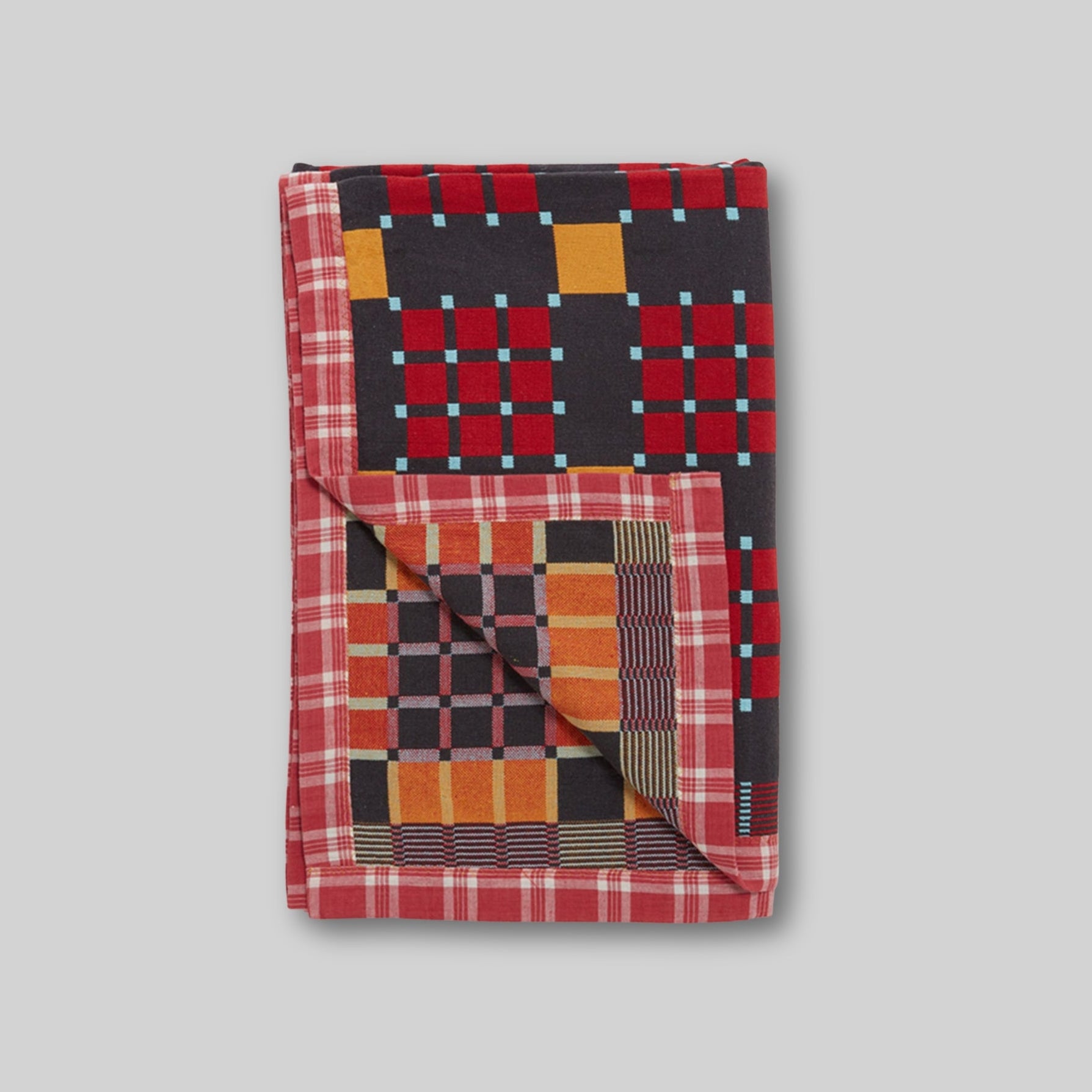 Cotton Jacquard Blanket in Charcoal Marmalade Check