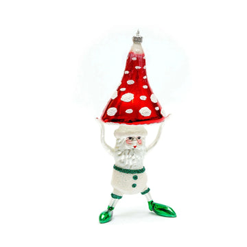 Handpainted Glass Santa with Mushroom Cap Ornament